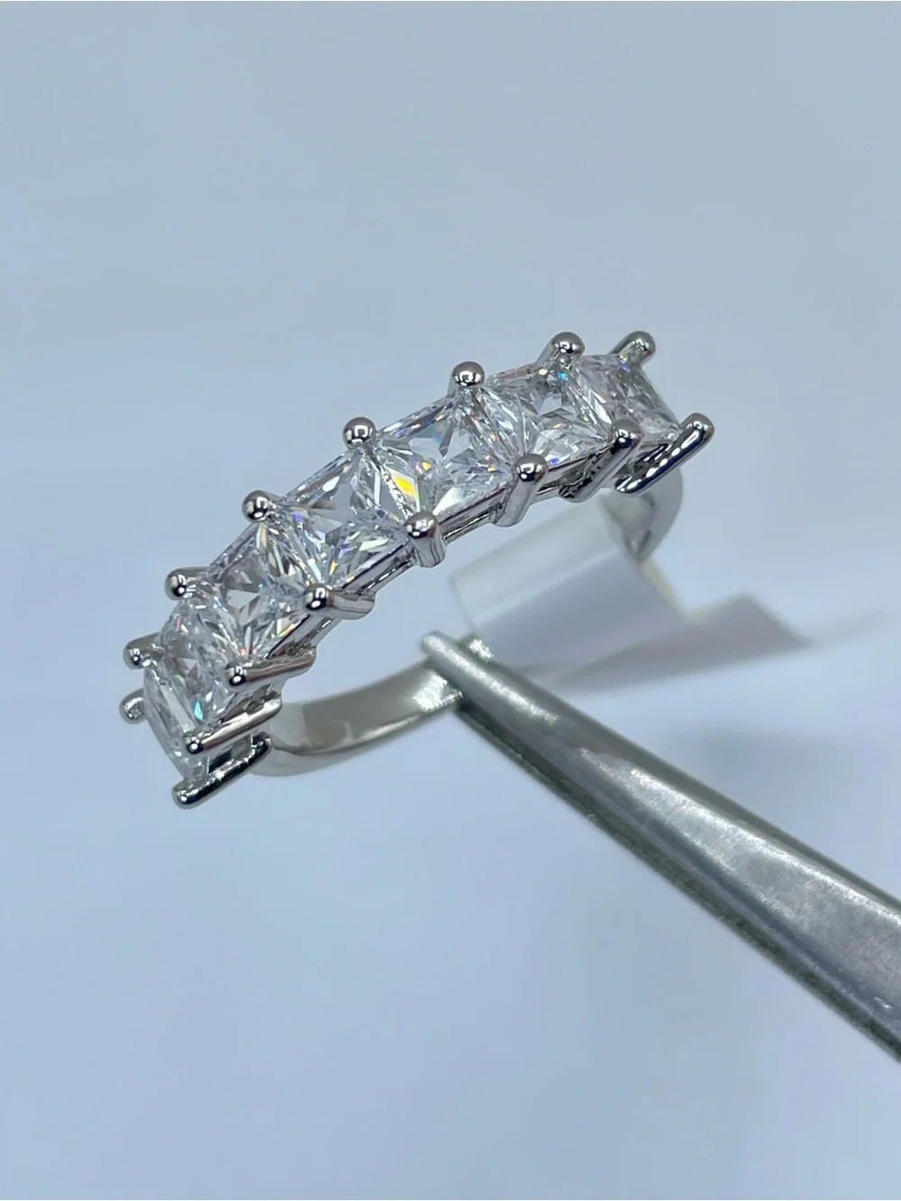 Swarovski Crystal Elements White Princess Cut Crystal Half Eternity Band Ring 7